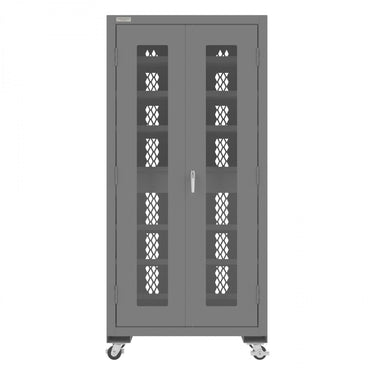 Mobile Secure Charging Cabinet, 16 Gauge, 12 Shelves, 2 Drawers, 2 Power Strips, 36 x 24 x 78